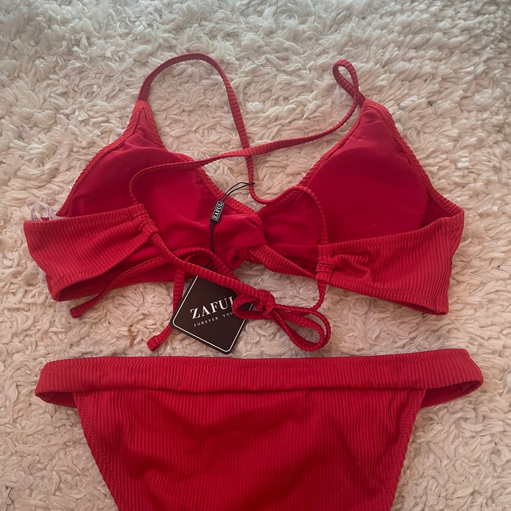 Zaful Vibrant Red Ribbed Bikini - Picture 8 of 9